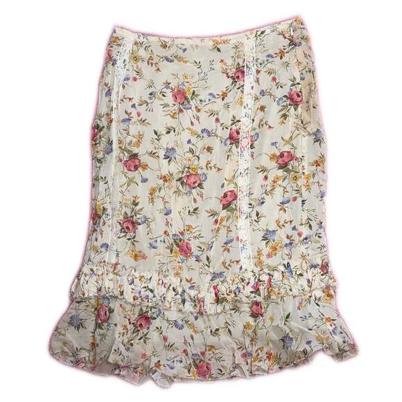 Mango Floral Lace Insert Ruffle Hem Midi Skirt - Picture 1 of 5